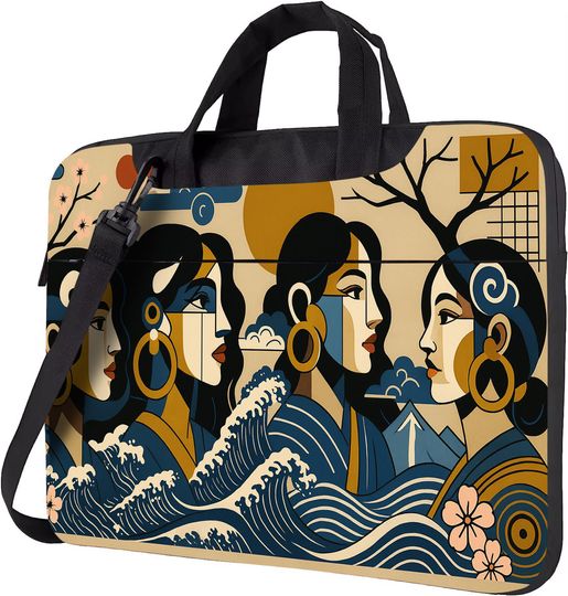 Discover Geisha Wave Laptop Bag  Bold Japanese Art Style Case with Modern Women Illustration, Cultural Statement Work Tote for Art and Design Lovers