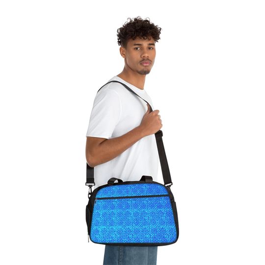 Discover Fitness Handbag, Hmong Pattern in Blue, Ethnic Style Chicken's Feet Print, Gym Bag