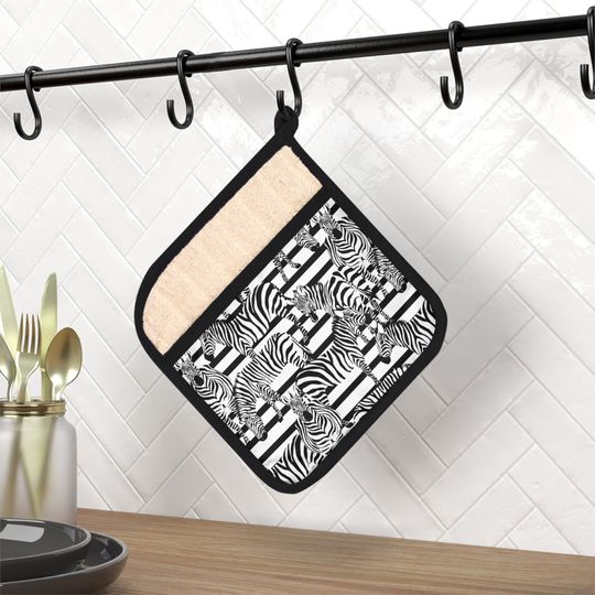 Discover Zebras Pot Holder with Pocket