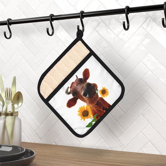 Discover Funny cow pot holder, cow with sunflowers, , gifts for the home, kitchen accessory