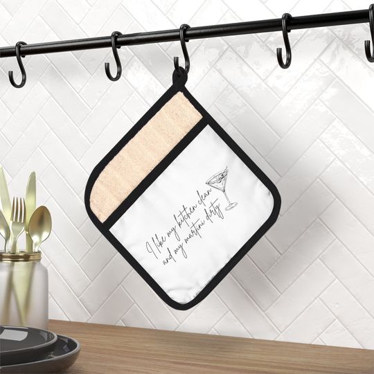 Discover Pot Holder with Pocket, dirty martini print, gift for her gift for him, kitchen accessories