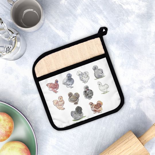 Discover Silkie Chickens Pot Holder with Pocket, Cute Silkie, Silkie Chicken Mom Gift