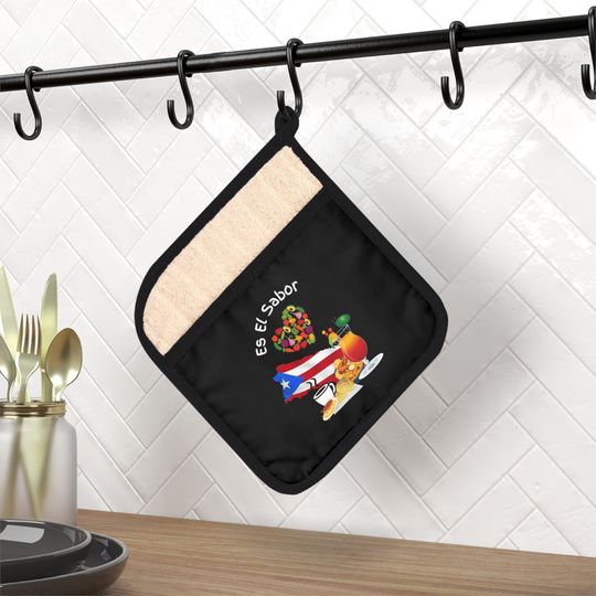 Discover Es El Sabor Pot Holder with Pocket Gift Kitchen Accessory Gift Housewarming Oven Mitt