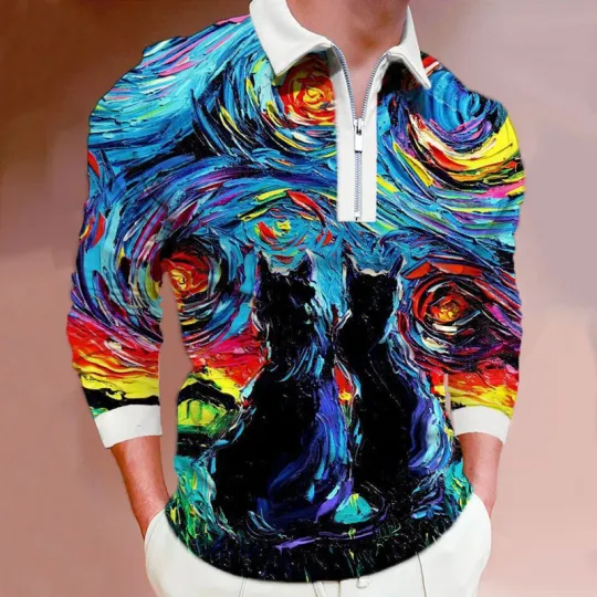 Discover Halloween Cat 3D Print Long Sleeve Zippers