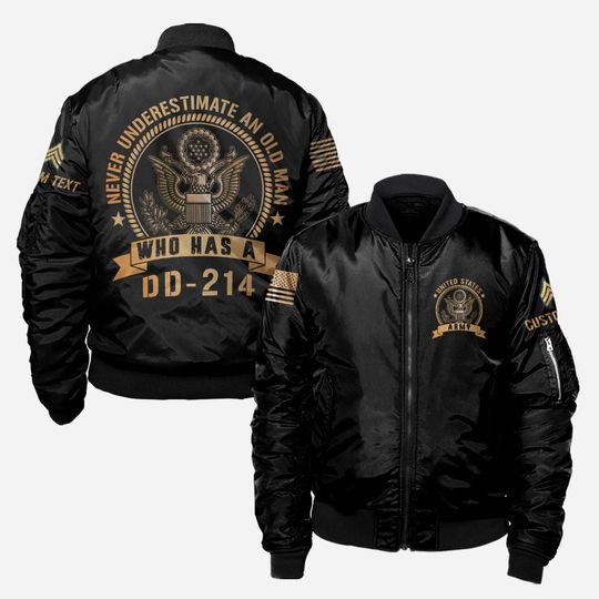 Discover Customized US Veteran Never Underestimate An Old Man Who Has A DD-214 Bomber Jacket