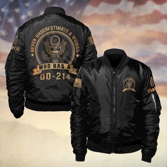 Discover Never Underestimate A Woman Who Has A DD-214 - Bomber Jacket