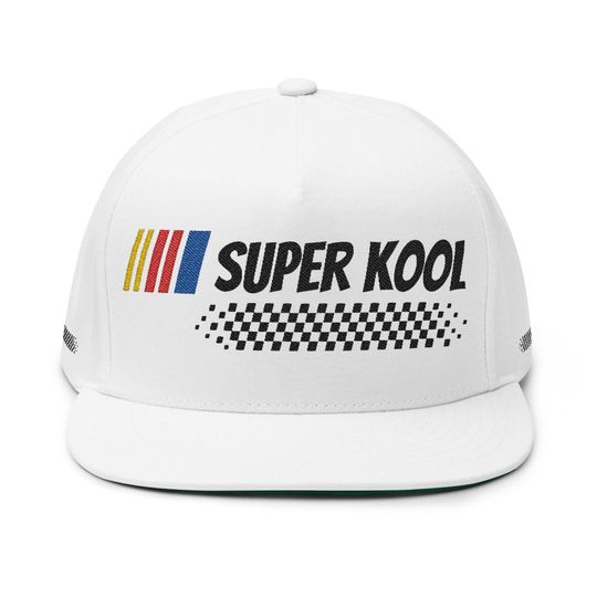 Discover Super Kool NASCAR Flat Bill Cap Retro Embroidered Hat, Vintage Graphic,Racing, Stock Car, Gifts for Him, Cool Accessories, Retro Style