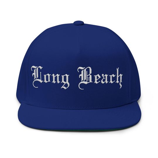 Discover Long Beach Embroidered Flat Bill Cap - Streetwear Hat