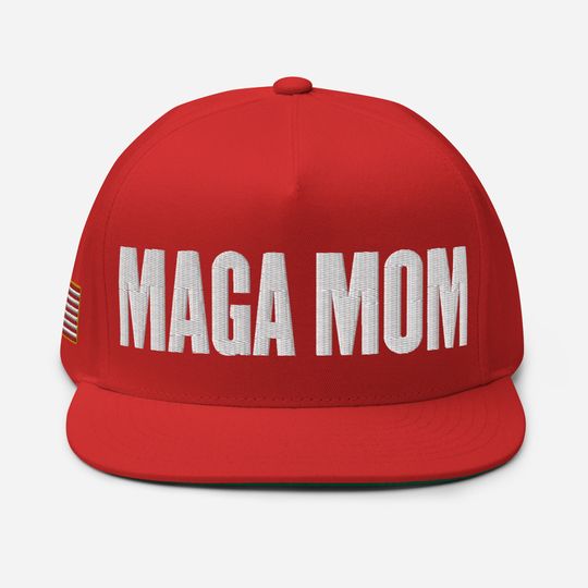 Discover MAGA MOM 3D Puff Flat Bill Patriot Hat Trump Rally American Flag