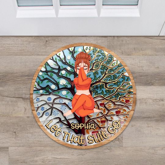Discover Let That Shit Go - Personalized Yoga Shaped Doormat