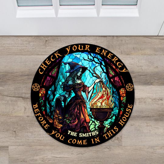 Discover Check Ya Energy - Personalized Witch Shaped Doormat