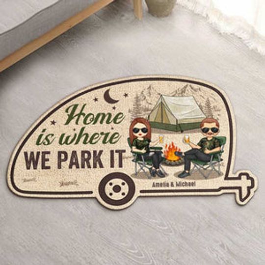 Discover Home Is Where We Park It - Personalized Shaped Decorative Mat - Gift For Couples, Gift For Camping Lovers