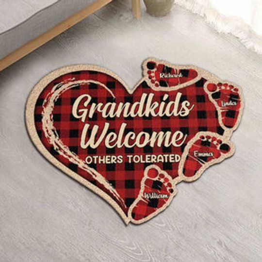 Discover Grandkids Welcome Others Tolerated - Personalized Shaped Decorative Mat - Gift For Grandma