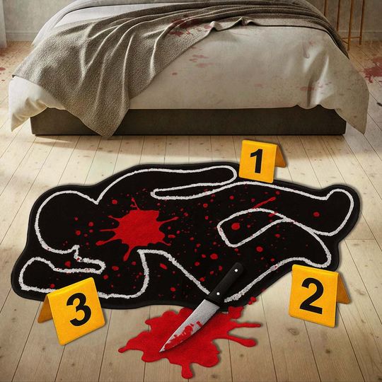 Discover Funny Crime Scene Rug - Personalized True Crime Shaped Doormat/ Rug