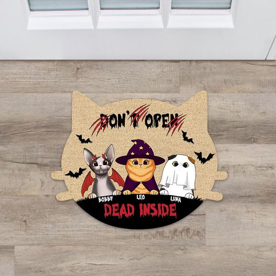Discover Don't Open, Dead Inside - Personalized Cat Shaped Doormat
