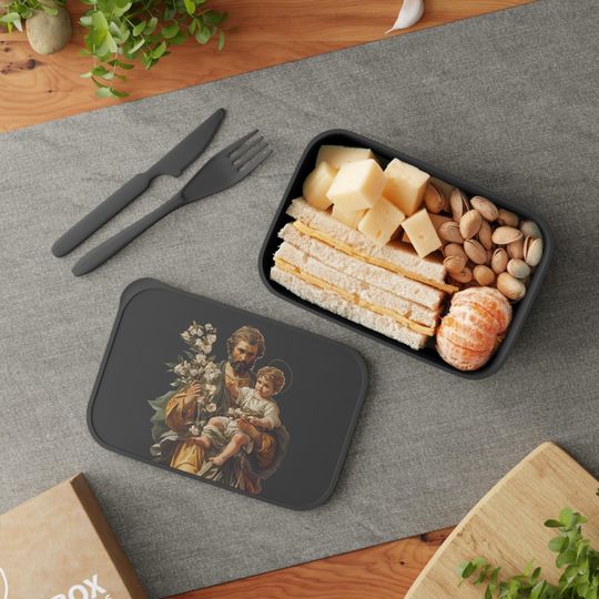 Discover Bento Box, St Joseph Lunch Container with Band and Utensils