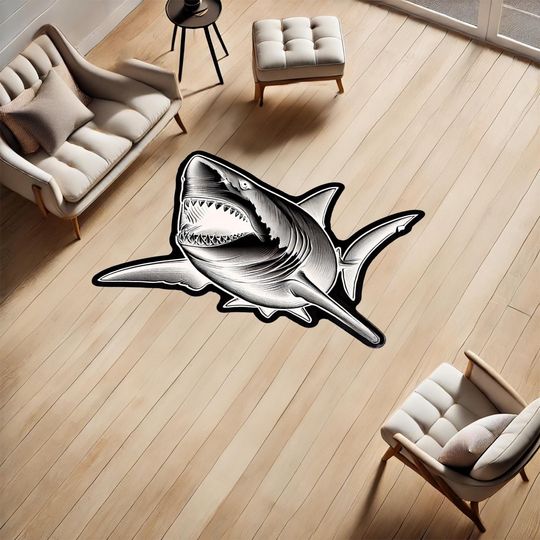 Discover Shaped Rug, Shark, Shark Patterned, Animal Rug, Cool Rug, Non-Slip Rug, Young Room, Gift, Anniversary Gift, Monster Fish, Amazing