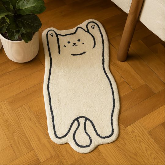 Discover Stretching Cat Shaped Rug  Cute Animal Carpet for Bedroom, Bathroom, Entryway or Kids Room | Available in Multiple Sizes