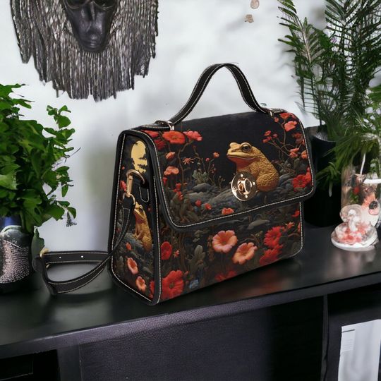 Discover Toad and Floral Handbag, Boho Cottagecore Witchy Frog Satchel