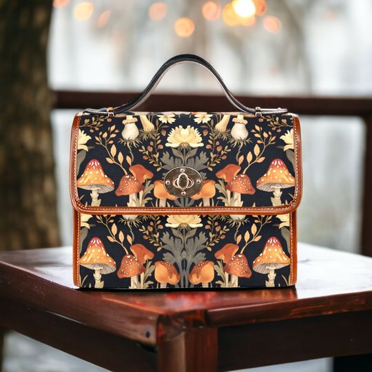 Discover Boho Botanical Mushrooms Canvas Satchel, Boho Forest Mushrooms Goblincore purse