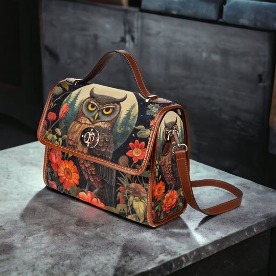 Discover Dark Cottage Goth Owl and Dark Garden Satchel, Dark Cottagecore Owl purse, Canvas Wiccan Owl Dark Witch Garden Boho Floral Whimsigoth Purse