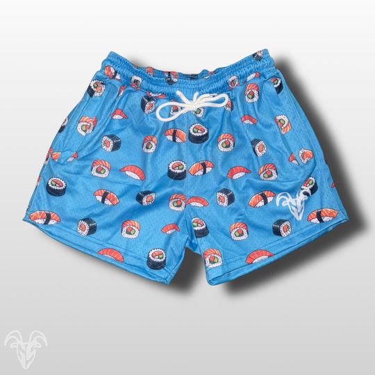 Discover Goat Strength Cartoon Sushi Themed Mesh Shorts