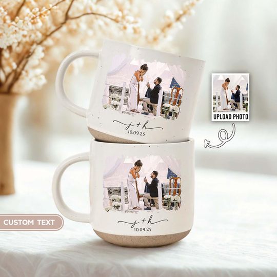 Discover Personalized Watercolor Portrait From Photo Pottery Mug, Engagement Gift,Custom Mr&Mrs Coffee Mug,Bridal Shower Gift,Wedding Gift for Couple