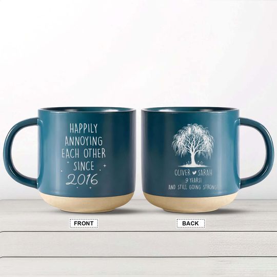 Discover 9th Anniversary Willow Pottery Mug, Anniversary Mug, Willow Tree 9 Year Anniversary Personalized Mug, 9th Anniversary Gift For Her