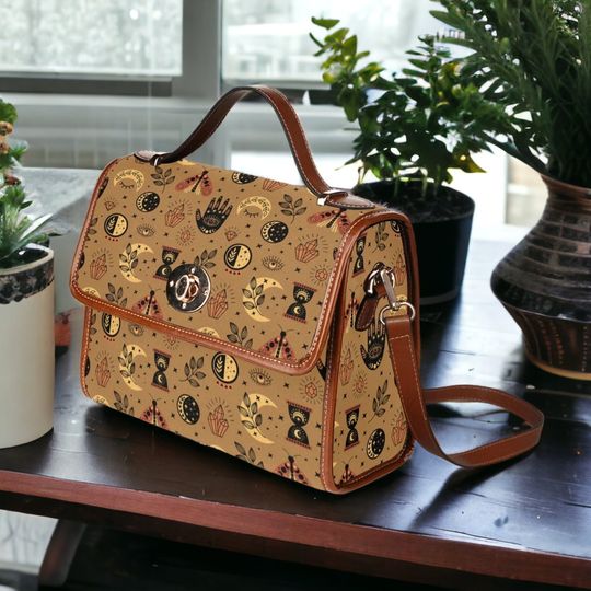 Discover Cottagecore Witch Canvas Satchel bag, Cute Boho Witchy Symbols Cross-body Purse