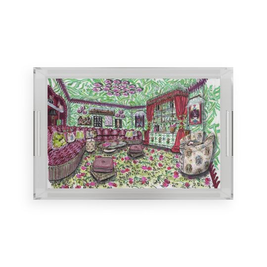 Discover Moulin Rouge Tray, French-Inspired, Elegant Acrylic Platter, Parisian Decor, Decorative Serving Tray, Chic Home Accent