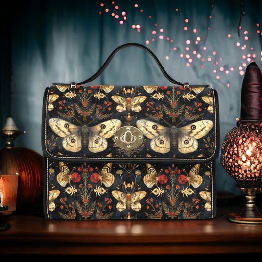 Discover Cottage Goth Moths Flowers Satchel, Gothic Moths Bag, Dark Cottagecore Clutch
