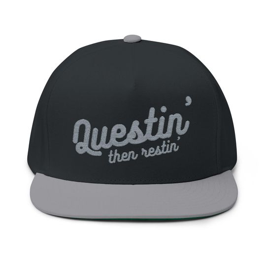 Discover Embroidered TTRPG "Questin' then Restin'' Flat Bill Cap - RPG Gamer Gift, Roleplaying Enthusiast Hat, DnD Accessory
