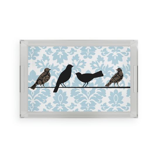 Discover Acrylic Serving Tray with Birds and Floral Design