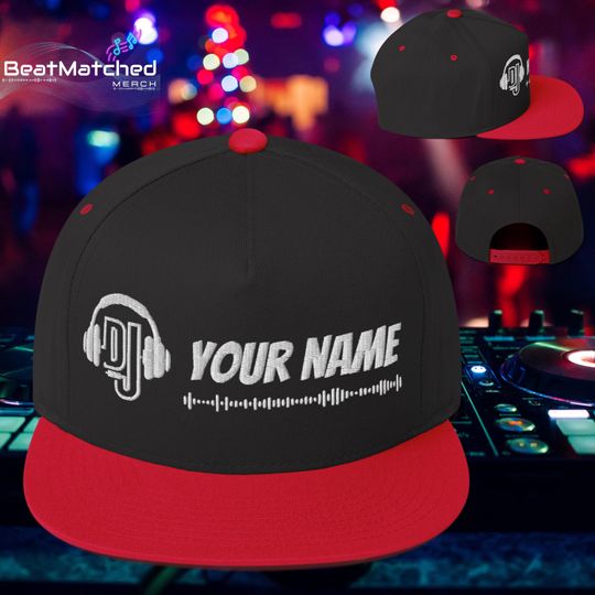 Discover Custom Embroidered DJ Flat Bill Cap  Personalized Yupoong Snapback, DJ Logo Hat, Custom Name Cap, Music Producer Merch, High-Profile Hat