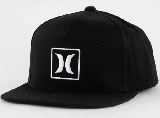 Discover Hurley Men's Hat Outline Icon Embroidered Flat Bill Snapback Cap in Black