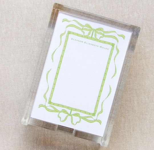 Discover Green Bows Frame Custom Acrylic Tray Note Set - Personalized Stationery