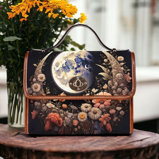 Discover Whimsigoth Bag Dark Cottagecore Witch Canvas Satchel Bag Witchy Bag Celestial Moon Crossed Body Purse Goblincore Forest Core Gift for Her