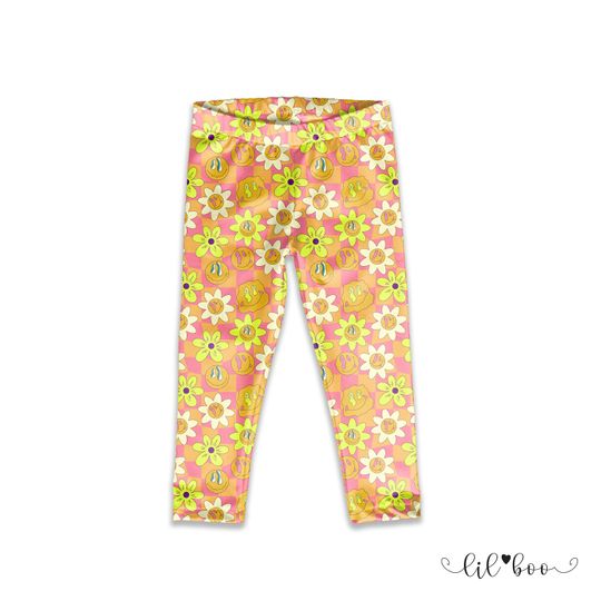 Discover Kids Smiley Face Leggings - Checkered Smiley Kid's Leggings