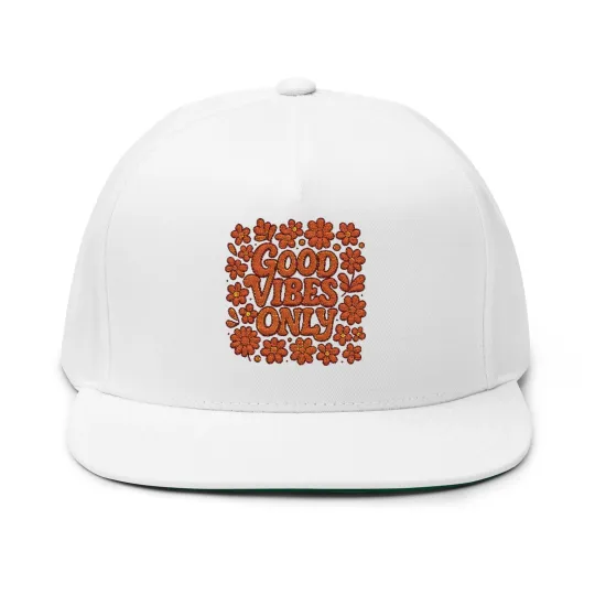 Discover Embroidered   Flat Bill Snapback Hat Retro 70s Flower Power “Good V Only”