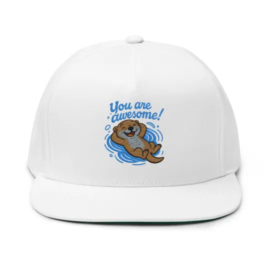 Discover Embroidered  Flat Bill Snapback Hat Happy Otter “You Are Awesome!”