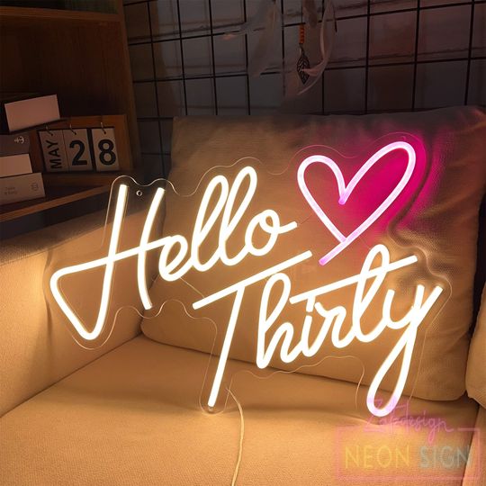 Discover Neon Sign Custom, Hello Thirty 30th Birthday Led Neon Light, Party Room Wall Decor, Hand Crafted Anniversary Birthday Gift