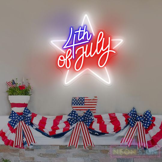 Discover 4th Of July Neon Sign, Flag Stars Sign, Independence Day Home Wall Art, Living Room Wall Decor, Gift For Veterans, 4th July Decor