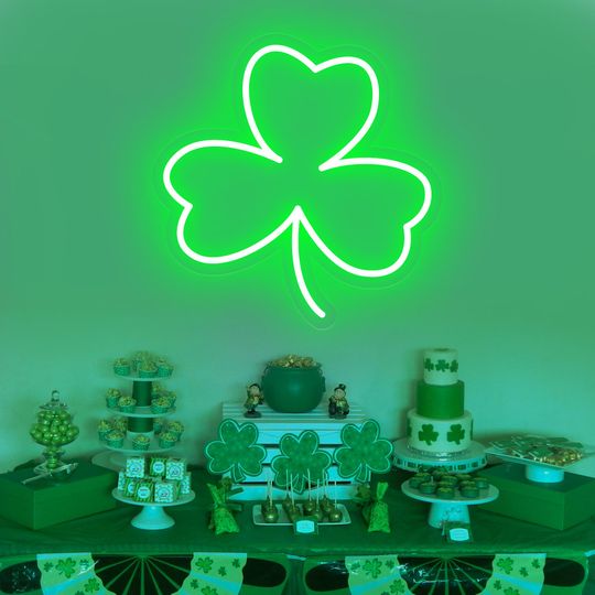 Discover Clover Leaf Neon Sign St. Patrick's Day Shamrock LED Neon Light Saint Patty's Holiday Home Wall Decor Lucky Irish Light Irish Gift