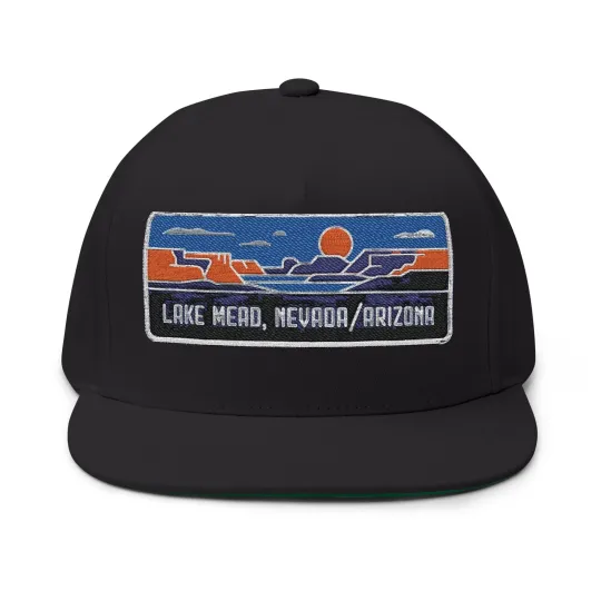Discover Embroidered Lake Mead Nevada Arizonna Flat Bill Hat Outdoor Adventure Apparel