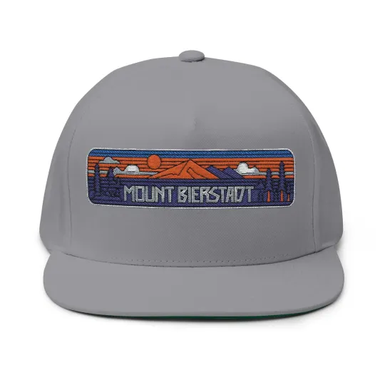 Discover EmbroideredMount Bierstadt Flat Bill Hat Vintage Mountain Graphic Cap Outdoors Wear