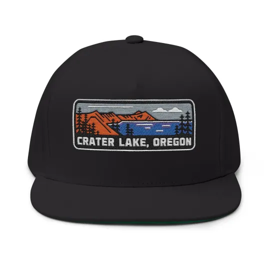 Discover Embroidered Crater Lake Oregon Flat Bill Hat Outdoor Adventure Gear Gift