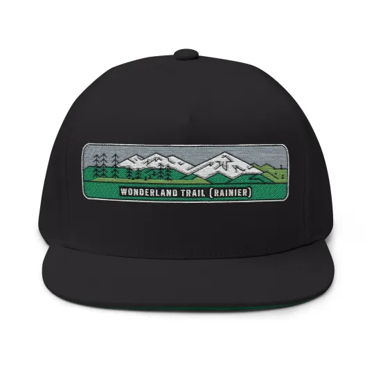 Discover Wonderland Trail Rainier Flat Bill Hat Outdoor Adventure Embroidered Cap