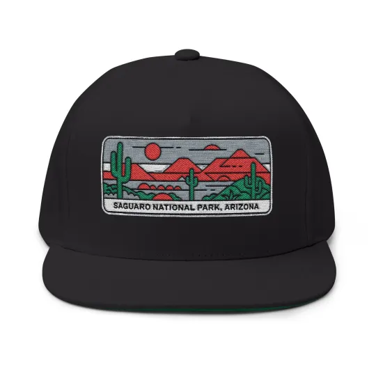 Discover Saguaro National Park Arizonna Flat Bill Hat Outdoor Adventure Embroidered Cap
