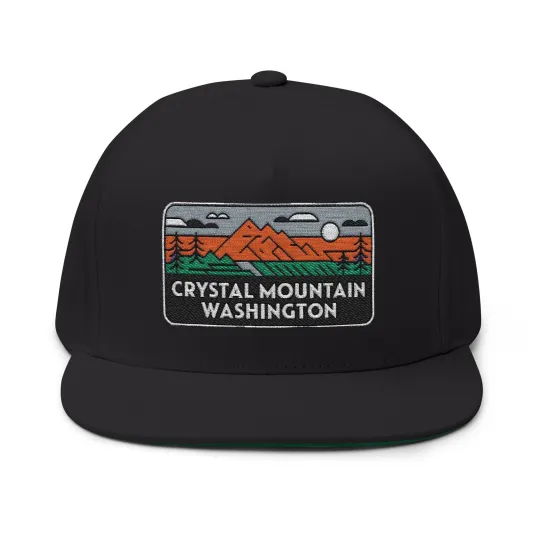 Discover Crystal Mountain Washington Flat Bill Hat Outdoor Adventure Gear Adjustable Cap Embroidered