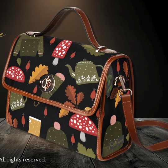 Discover Autumn Favourites Satchel Handbag, Cottagecore Mushrooms Bag, Goth bag